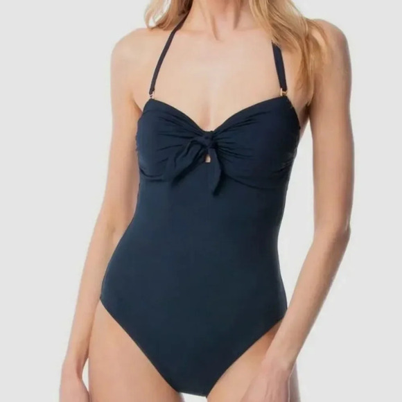 Michael Kors Other - Michael Kors Navy Blue Tie Front Bandeau One-Piece swimsuit size 10
